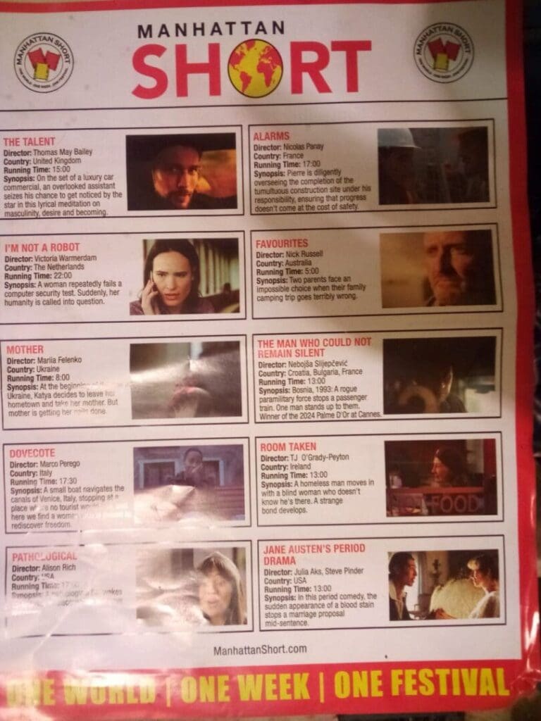 Manhattan Short film festival poster with descriptions.