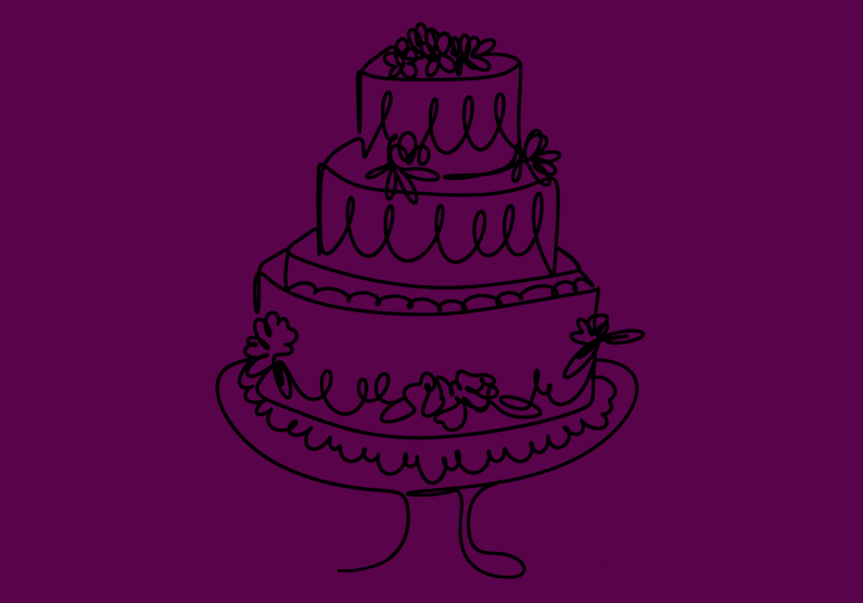 A Cake In Black Outline On A Pink Background