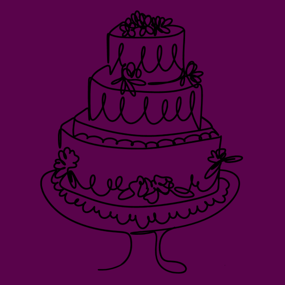 A Cake In Black Outline On A Pink Background