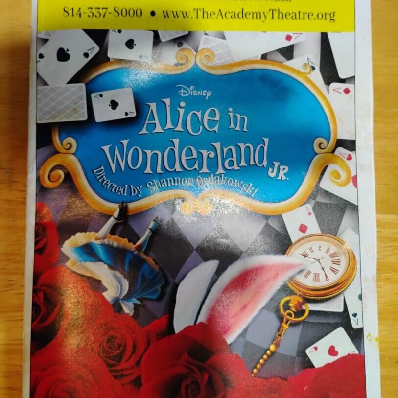 Alice in Wonderland Jr. theater performance poster.