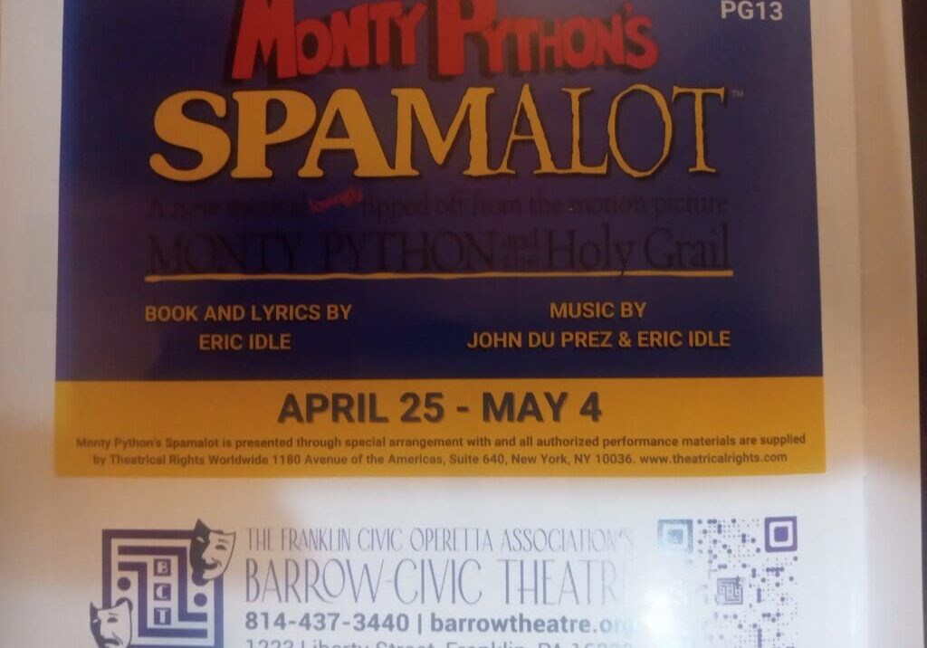 Spamalot theater poster, April 25-May 4.